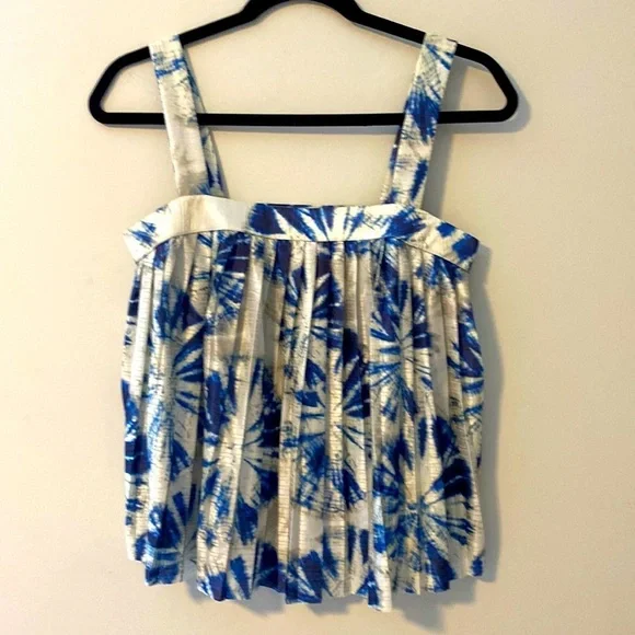 H&M, Beautiful Pleated Sleeveless Cropped Blue Sunburst Blouse, Size S - Picture 1 of 7